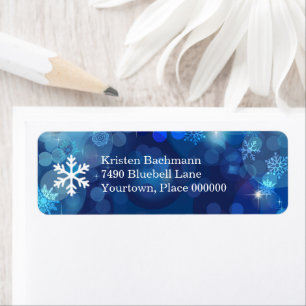 Etiqueta Invierno de Snowflake Blue Bokeh