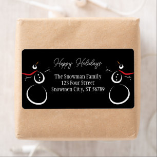 Etiqueta Invierno lindo Snowmen Felices Fiestas Negro