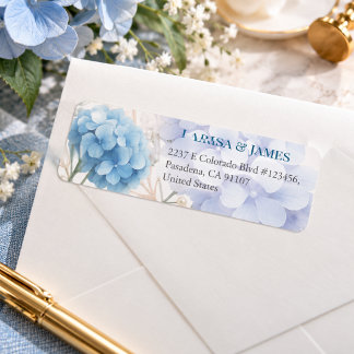 Etiqueta Invitación de Boda Aquarela Azul Hortensia Perla R