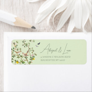 Etiqueta Invitación de boda con dirección de ave floral de