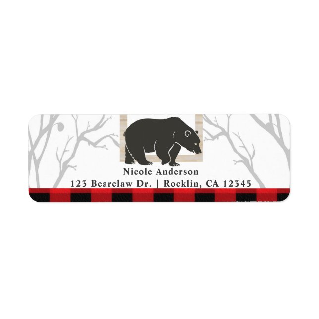 Etiqueta Invitación de bodas de Rustic Bear & Red Plaid Woo (Frente)