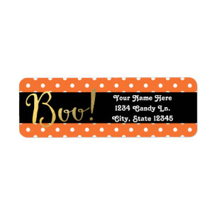 Etiqueta Invitación de boo de Punto de Polka Blanco y naran