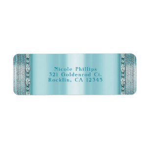 Etiqueta Invitación de Brillo de Diamante Azul Teal Aqua y 