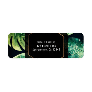 Etiqueta Invitación elegante del negro tropical verde de