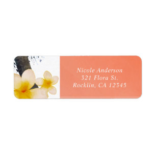 Etiqueta Invitación naranja Tropical Palm Tree & Plumeria