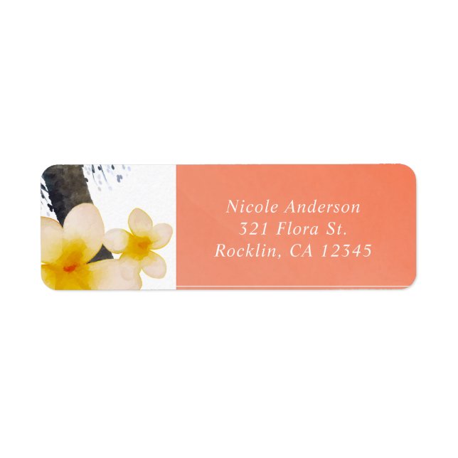 Etiqueta Invitación naranja Tropical Palm Tree & Plumeria (Frente)