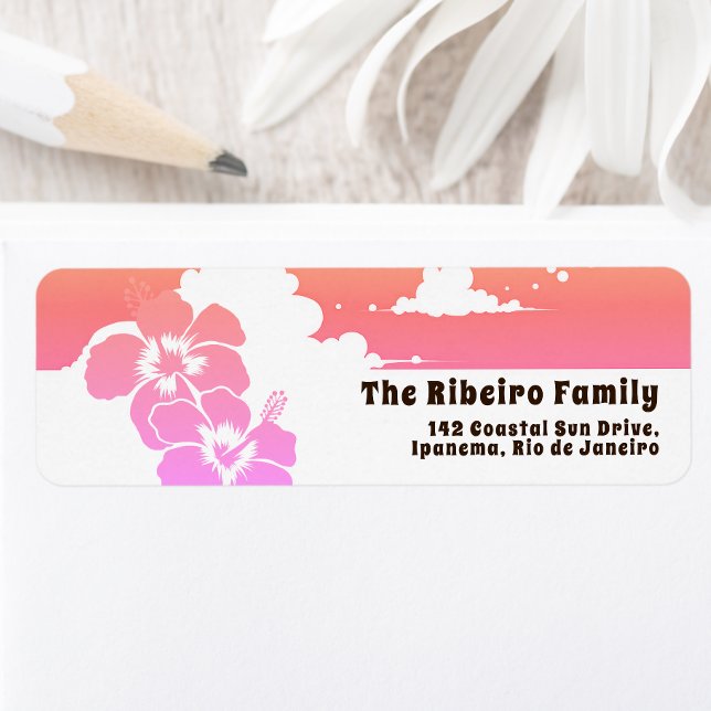 Etiqueta Ipanema Hibiscus & Summer Clouds Customizable (Subido por el creador)