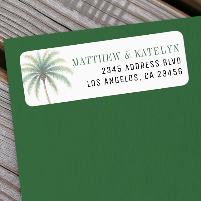 Etiqueta Isla de Palmeras Destino Boda Verde (Palm Tree Island Destination Green Wedding Label
)