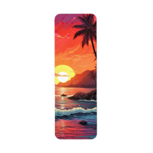 Etiqueta Isla paraíso de playa tropical al atardecer