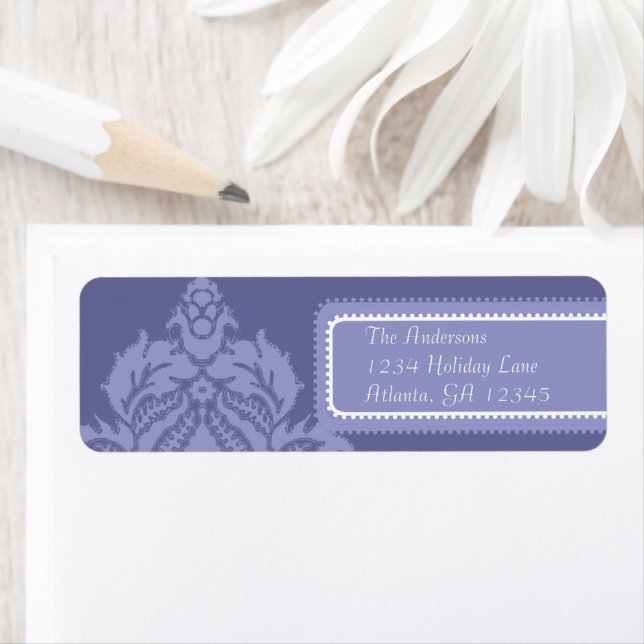 Etiqueta Ivory Damask Lilac Eggplant (In situ)