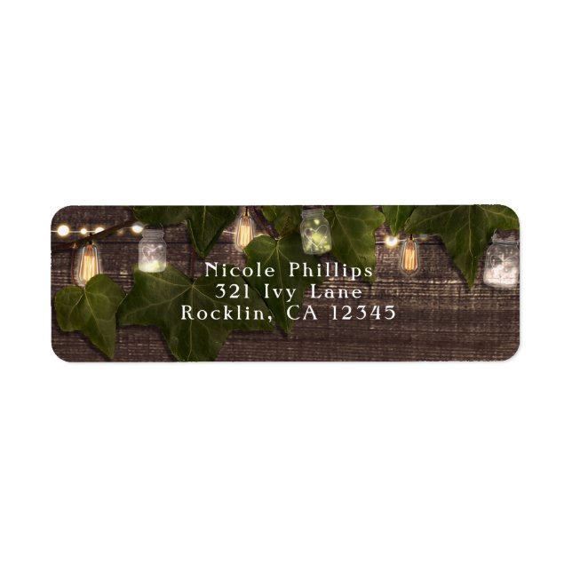 Etiqueta Ivy & String Lughts Mason Jar Rustic Invitación (Frente)