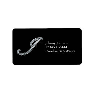 Etiqueta J Script Faux-"Diamond Bling"