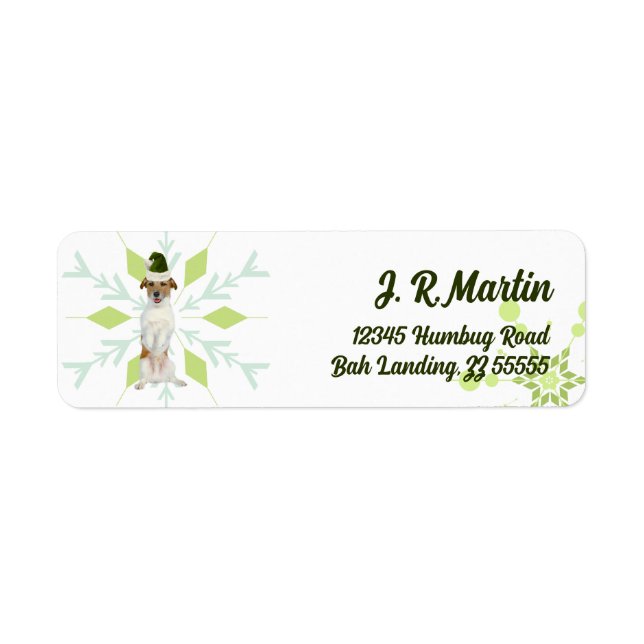 Etiqueta Jack Russell Terrier Dog Green Navidades (Frente)