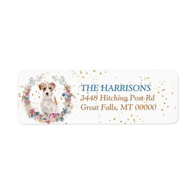 Etiqueta Jack Russell Terrier Spring Flowers Wreath (Frente)