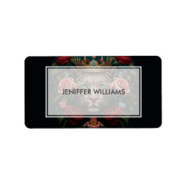 Etiqueta Jaguar con corona en pintura de flores