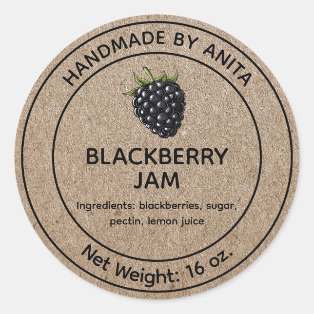 Etiqueta Jam Jelly Jar Blackberry Estilo de papel  (Anverso)