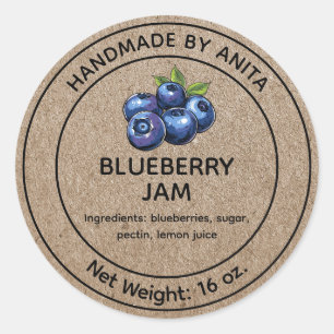 Etiqueta Jam Jelly Jar Blueberry Estilo Papel Kraf