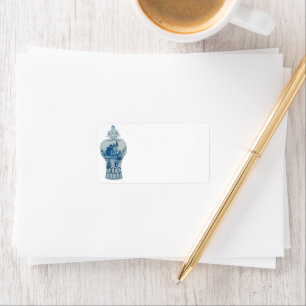 Etiqueta Jar de jengibre azul y blanco pintado a mano