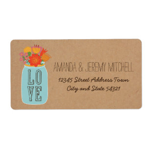 Etiqueta Jar de mason rústico con flores en papel de artesa