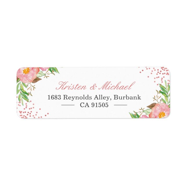 Etiqueta Jardín Botánico de Acuarela Floral Rosa Blush (Frente)