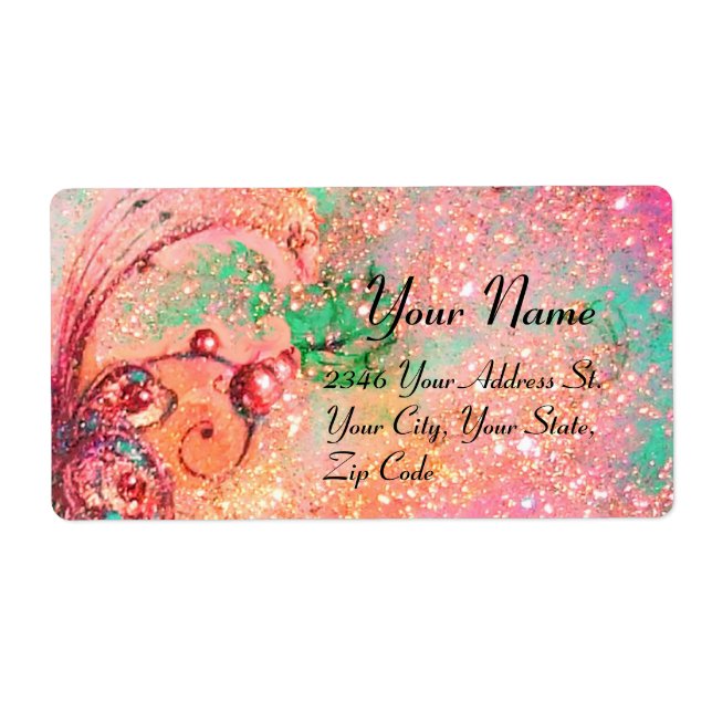 Etiqueta JARDÍN DE LAS SOMBRAS PERDIDAS, rosa, dorado, verd (Frente)