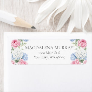 Etiqueta Jardín inglés floral de Hortensia Azul y Rosa Rosa