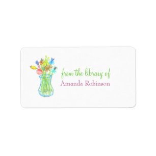 Etiqueta Jarrón floral ex libris personalizado