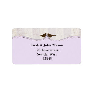 Etiqueta jaula de pájaros púrpura, aves amorosas devuelven