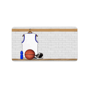 Etiqueta Jersey blanco y azul del baloncesto