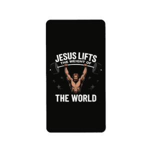 Etiqueta Jesucristo levantando pesas muerto