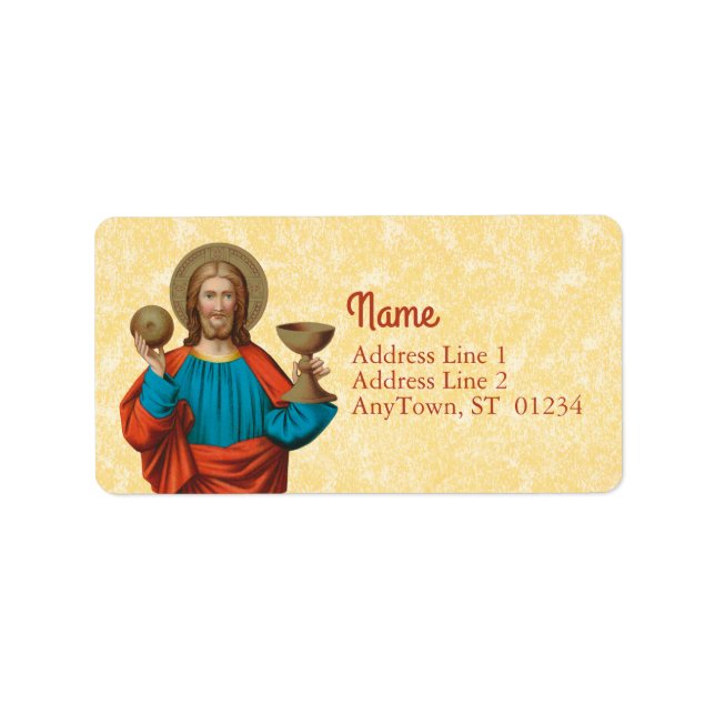 Etiqueta Jesús sostiene la Eucaristía (SNV 050) (Frente)