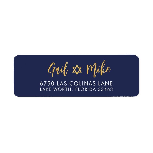 Etiqueta JEWISH STAR moderno azul marino oro (Frente)