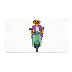 Etiqueta Jinete de calabaza en scooter menta