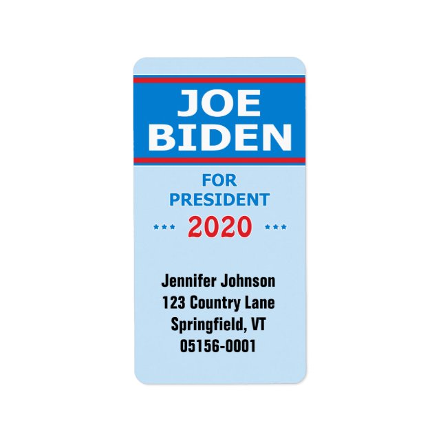 Etiqueta Joe Biden para el presidente 2020 (Frente)