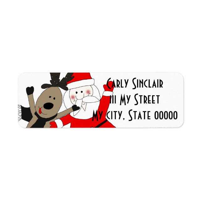 Etiqueta Jolly Santa y los renos (Frente)