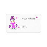 Etiqueta Jolly Snowman in Purple<br><div class="desc">A great gift label featuring a jolly little snowman in purple hat,  mittens and scarf. Rosie cheeks and an orange carrot nose.</div>