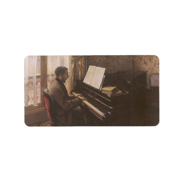 Etiqueta Joven jugando al piano por Gustave Caillebotte (Frente)