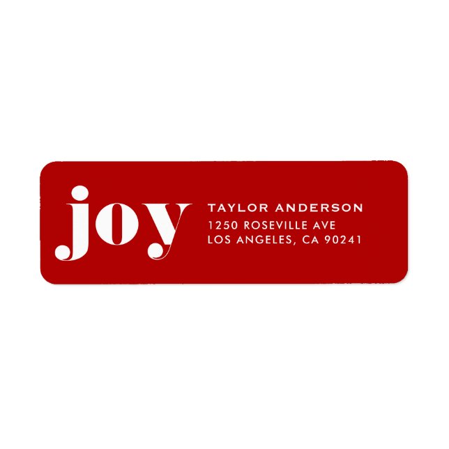 Etiqueta JOY Bold Typography Navidades modernos Red (Frente)