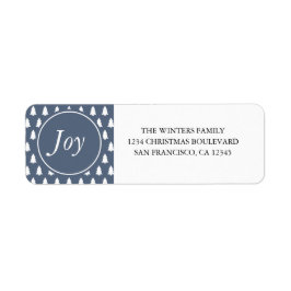 Etiqueta Joy Christmas Tree Pattern Blue Return Address