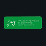 Etiqueta Joy Holiday Whimsical Script Green Custom<br><div class="desc">Complete your Just Joy Holiday Card set with these coordinating return address labels with the word "joy" in a handwritten script font. Perfect for Christmas and the holidays. They make sending your holiday cards a breeze. Background color is customizable. Look for other coordinating products from Parcel Studios.</div>