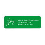 Etiqueta Joy Holiday Whimsical Script Green Custom<br><div class="desc">Complete your Just Joy Holiday Card set with these coordinating return address labels with the word "joy" in a handwritten script font. Perfect for Christmas and the holidays. They make sending your holiday cards a breeze. Background color is customizable. Look for other coordinating products from Parcel Studios.</div>
