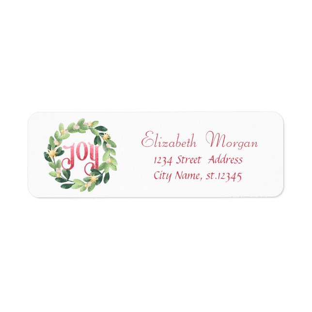 Etiqueta Joy Holiday Wreath, Navidades (Frente)