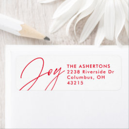 Etiqueta Joy script red Christmas holiday return address La