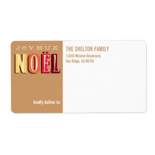 Etiqueta Joyeux Noel funky Navidades marrones personalizado