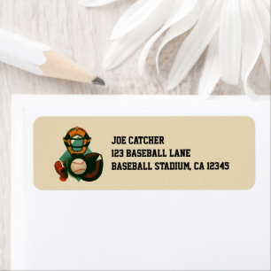 Etiqueta Jugador de béisbol deportivo vintage, catcher con