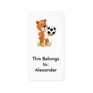 Etiqueta jugador de fútbol oso de peluche gráfico de dibujo