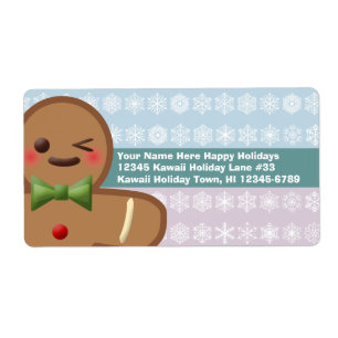 Etiqueta Kawaii Gingerbread Man & Snowflakes
