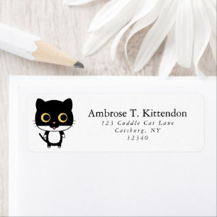 Etiqueta Kawaii negro y blanco Personalizado Kitten