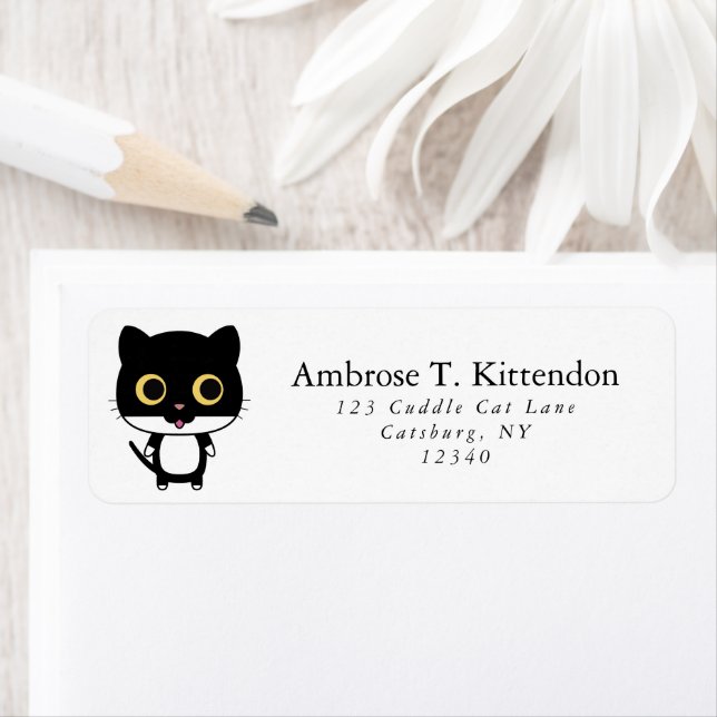 Etiqueta Kawaii negro y blanco Personalizado Kitten (In situ)
