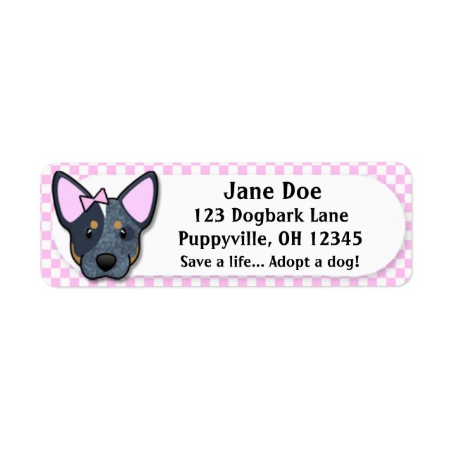 Etiqueta Kawaii Pink Gingham Blue Heeler (Frente)